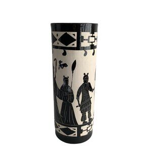 Large Vintage Black White Tall Skinny Vase Horse